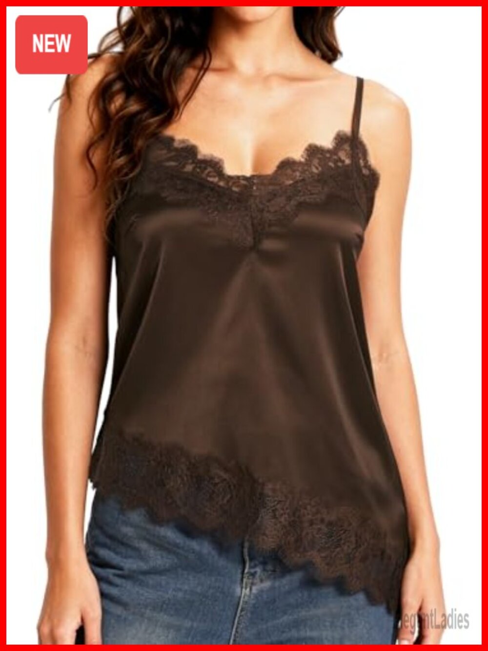 Satin Lace Cami Tank Top Asymmetrical Silk Camisole V-Neck